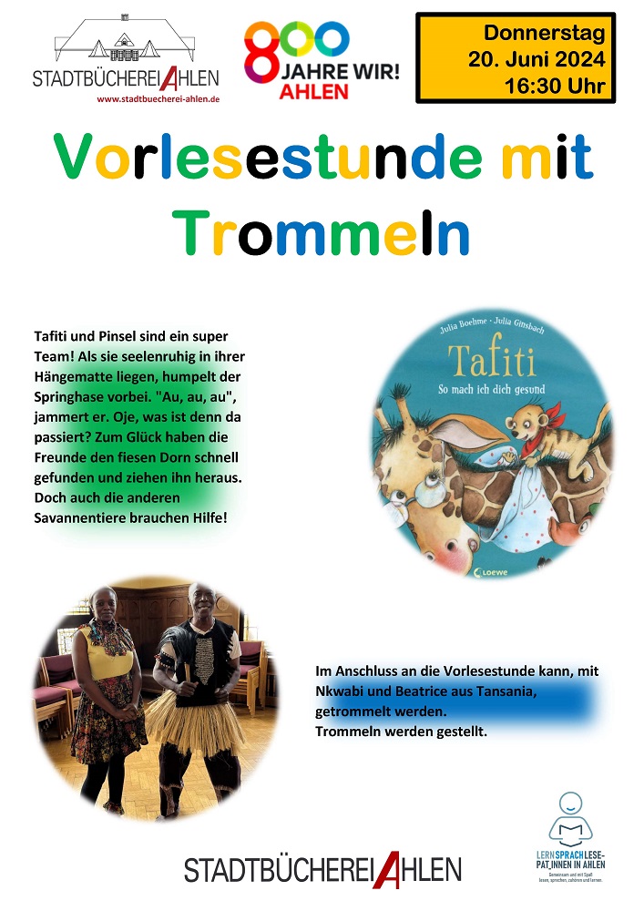 Plakat: Vorlesestunde mit Trommeln