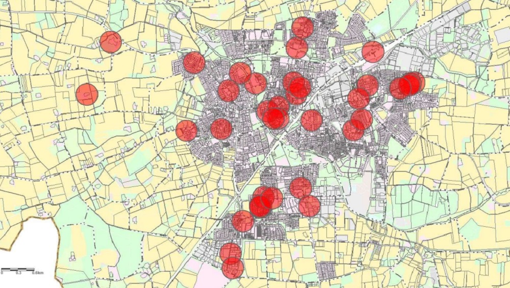 Foto: Karte mit Markierungen im Innenstadtbereich