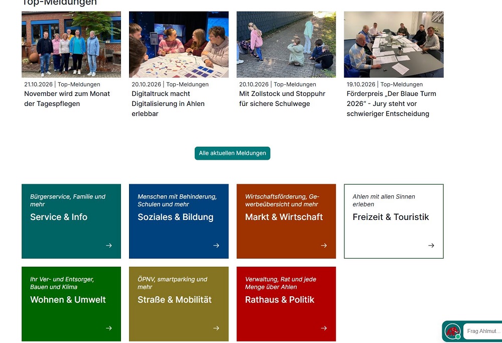 Foto: Ausschnitt der Homepage der Stadt Ahlen