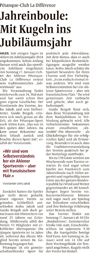 Foto: Ahlener Zeitung - Vorbericht Jahreinboule
