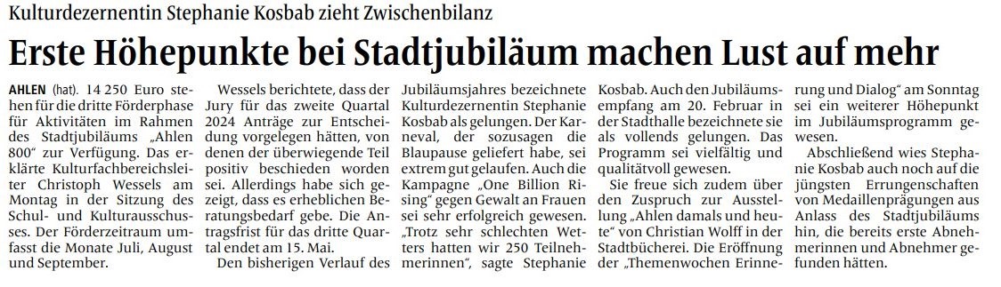 Foto: Artikel der Ahlener Zeitung