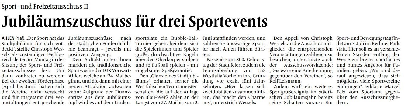 Foto: Artikel Ahlener Zeitung