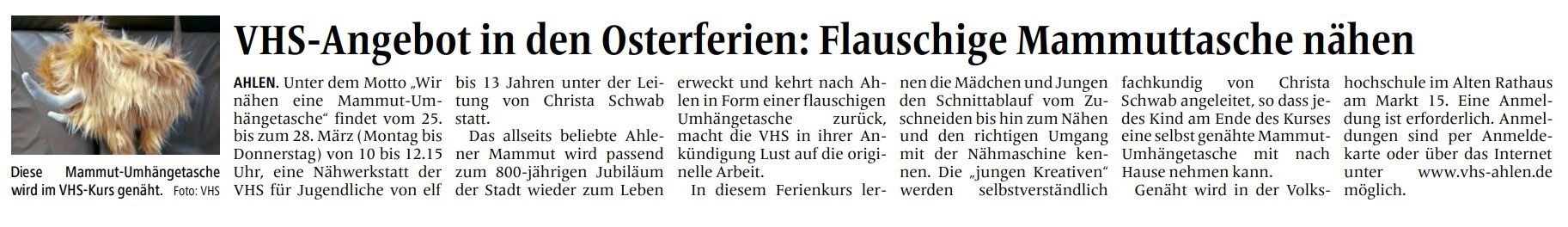 Foto: Artikel der Ahlener Zeitung