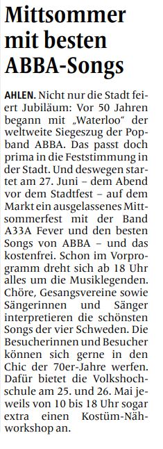 Foto: Artikel Ahlener Zeitung