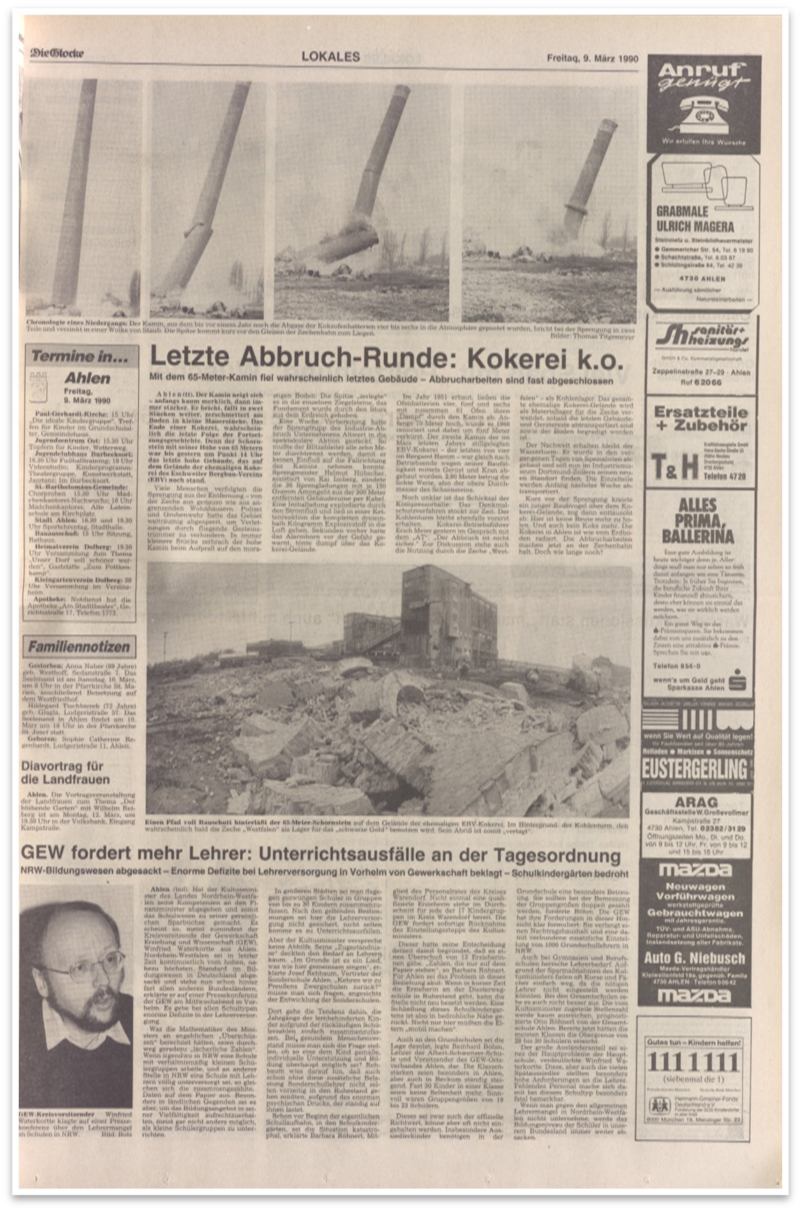Foto: Ahlener Tageblatt vom 9.3.1990 (KAW, S  20)