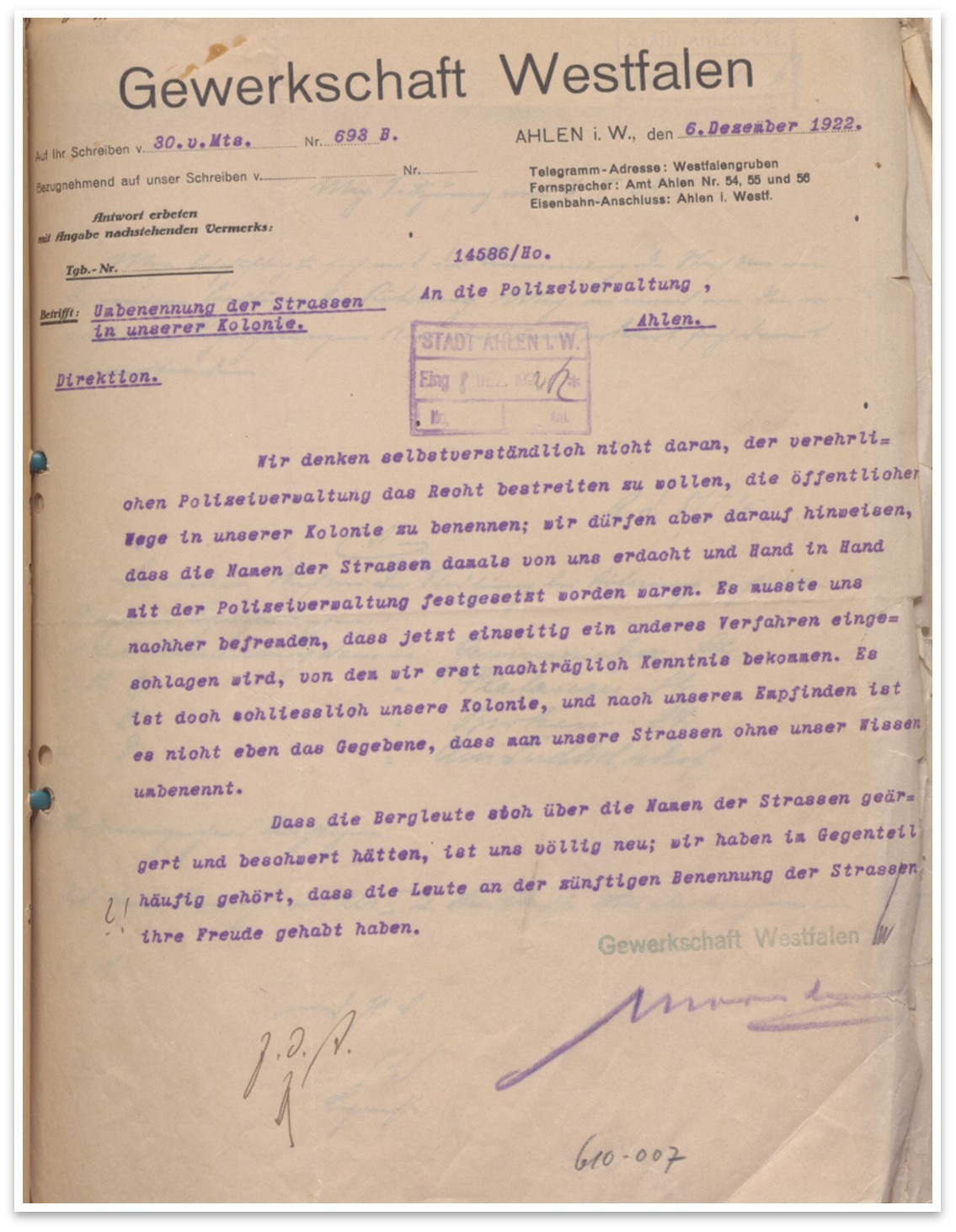 Foto: Benennung der Straßen in der Zechensiedlung (KAW, Stadt Ahlen B, 797)
