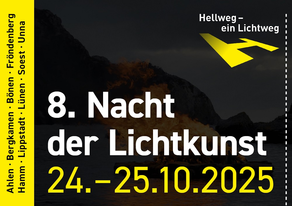 Foto: schwarz-gelber Hintergrund mit kurzen Infos über die 8. Nacht der Lichtkunst