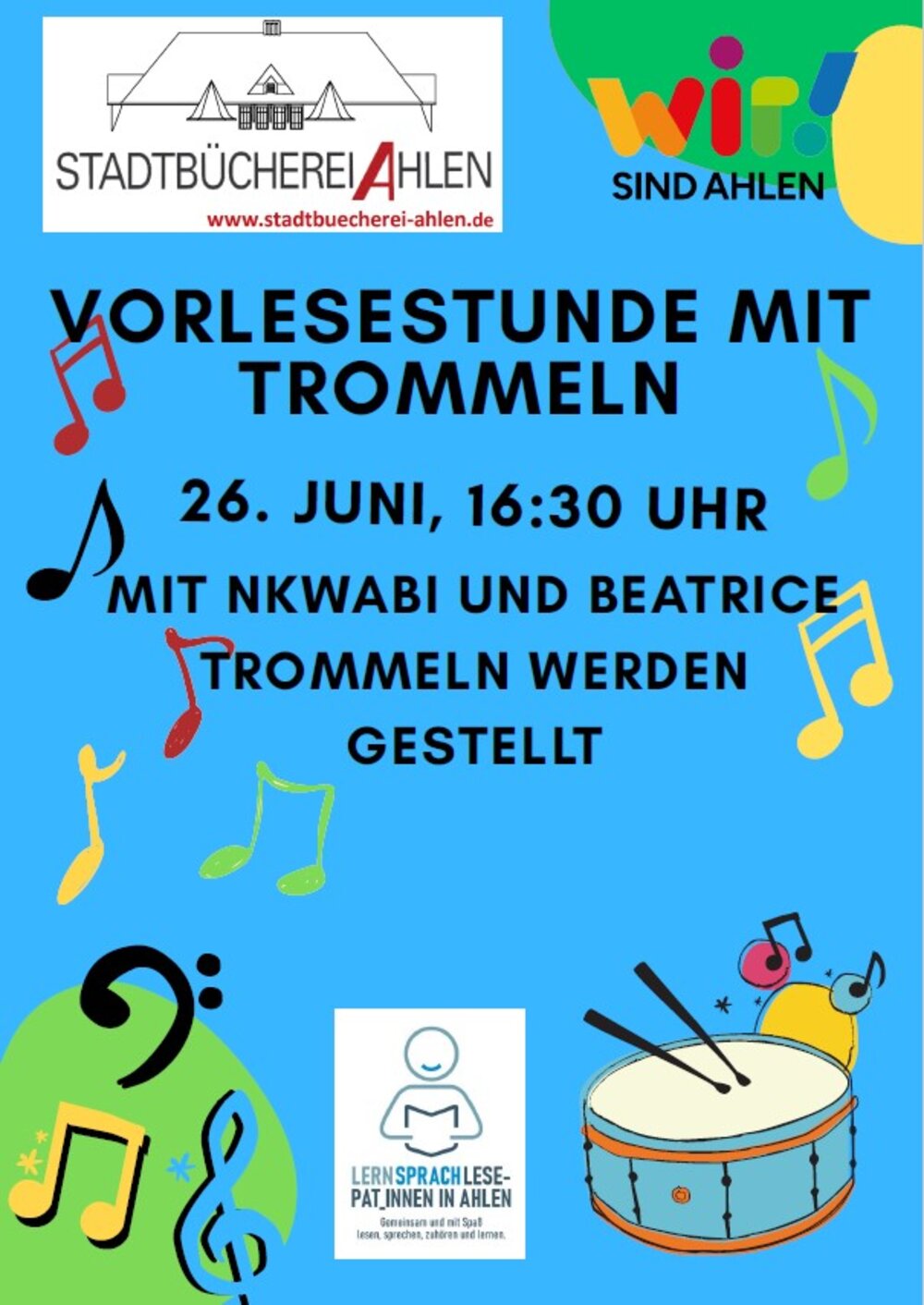 Foto: Vorlesestunde mit Trommeln am 26. Juni 2025