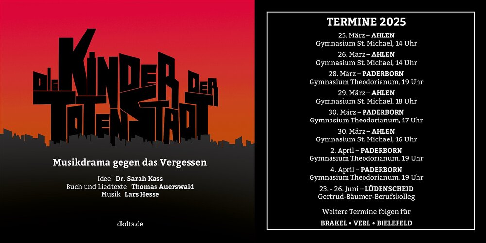Foto: Plakat und Termine für die Aufführungen "Die Kinder der toten Stadt" 2025