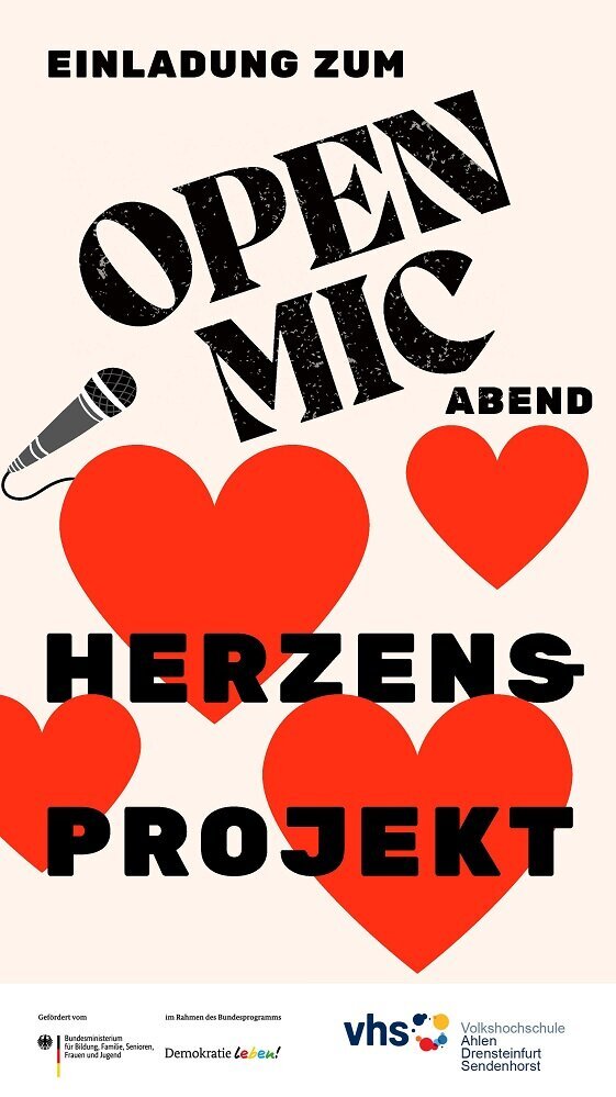 Foto: Plakat zur Open-Mic Veranstaltung mit weiteren Angaben und Herzchen