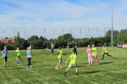 Foto: Kinder auf einer Rasenfläche mit Frisbees