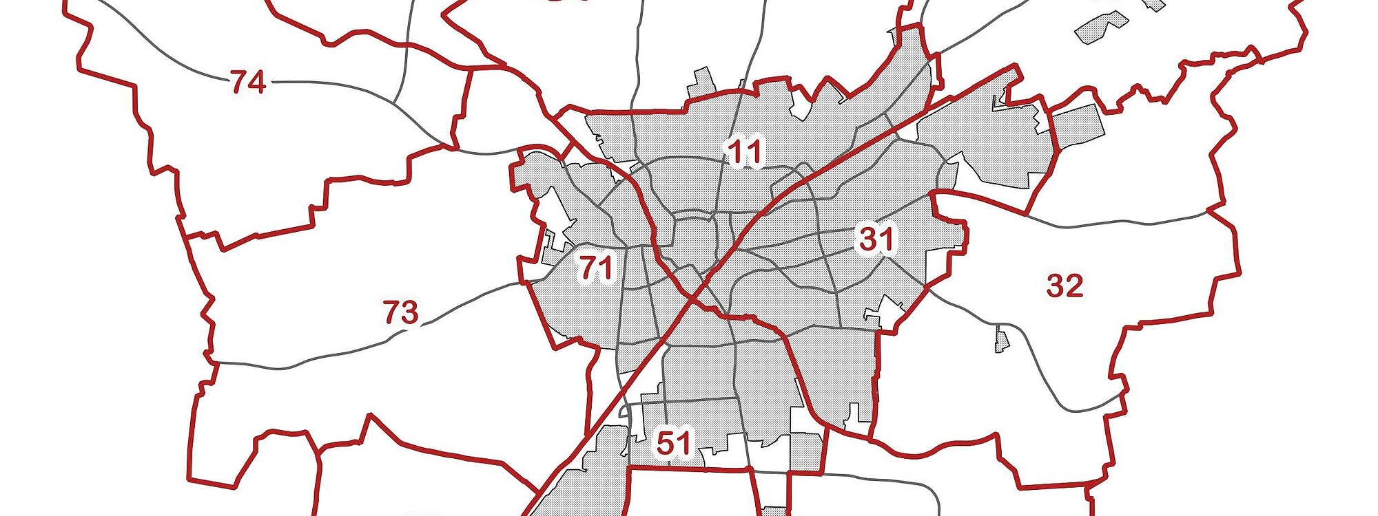 Grafik: Karte von Ahlen mit der Einteilung in statistische Bezirke