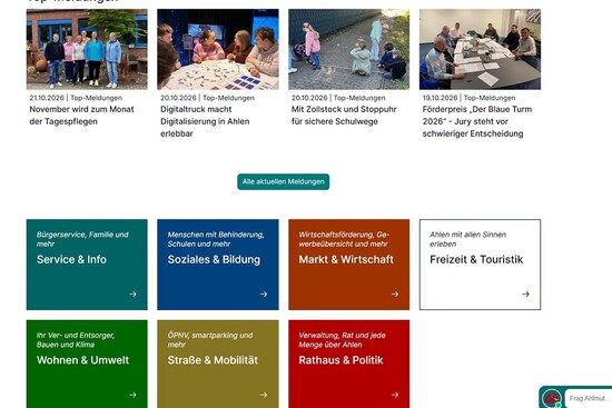 Foto: Ausschnitt der Homepage der Stadt Ahlen