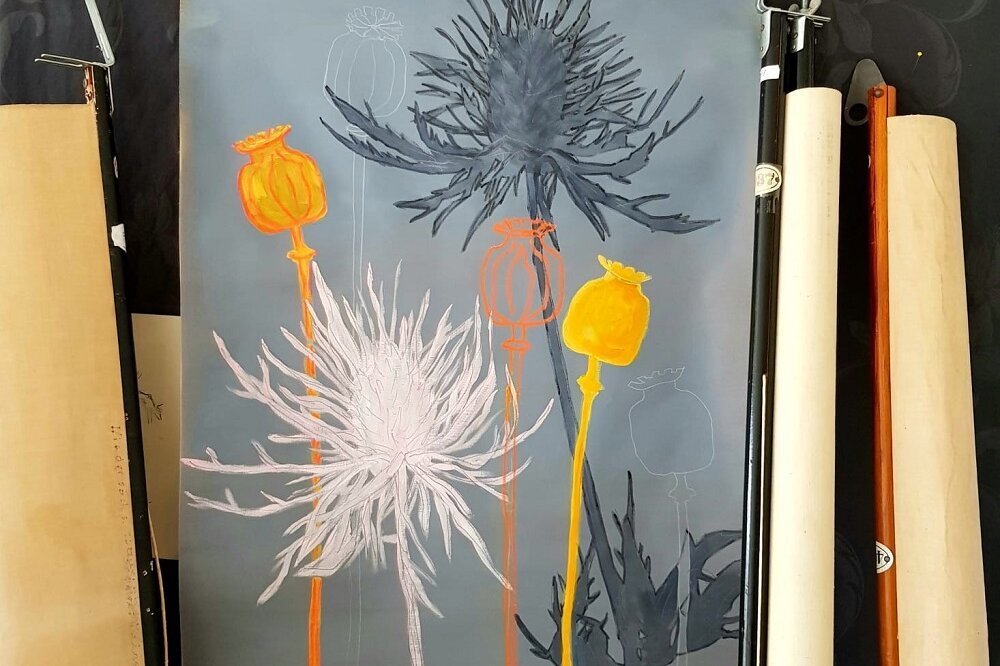 Acrylmalerei auf alten Schulrollkarten