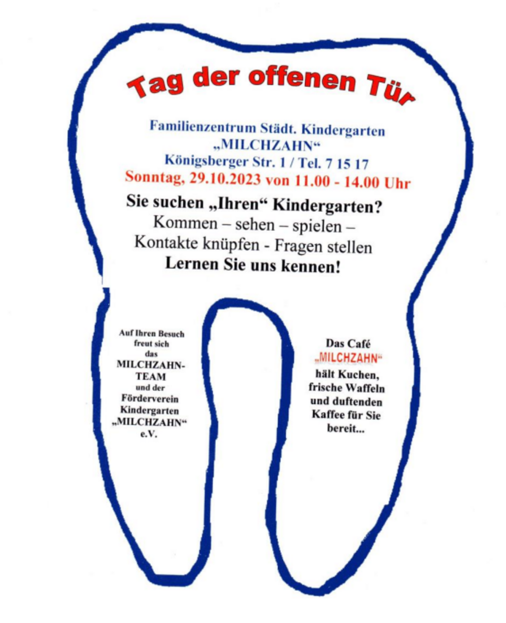 Foto: Plakat Tag der offenen Tür Kita Milchzahn am 29.10.2023