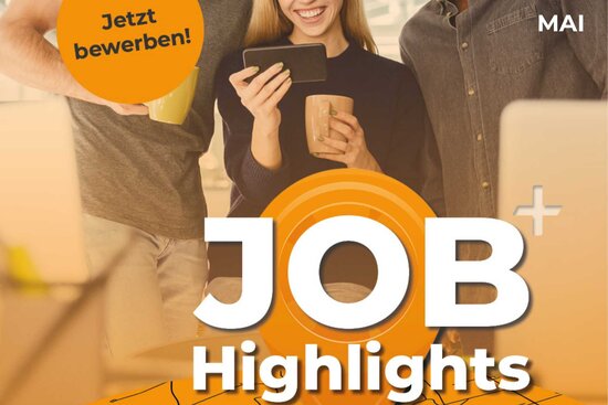 Plakat mit Schriftzügen JOB HIGHLIGHTS orange braun Töne