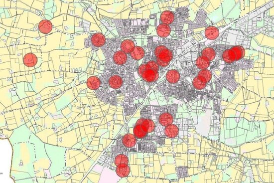 Foto: Karte mit Markierungen im Innenstadtbereich